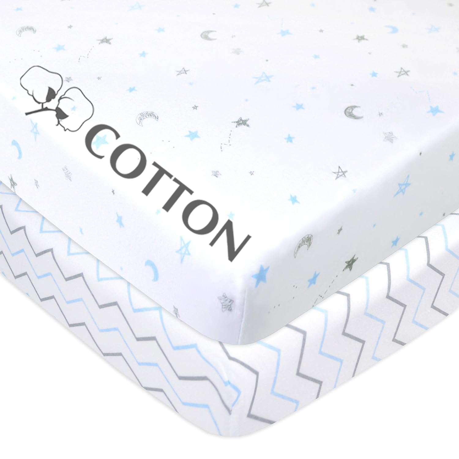 American Baby Company 2 Pack Fitted Pack and Play Sheet 39x27",Blue Star/ZZ