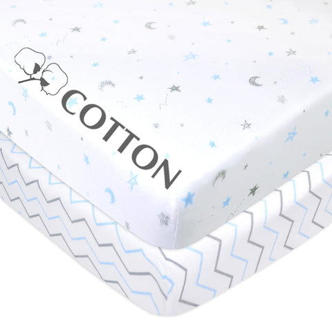 American Baby Company 2 Pack Fitted Pack and Play Sheet 39x27",Blue Star/ZZ