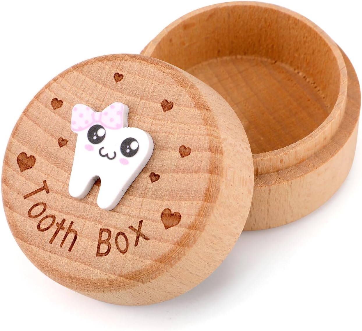 PEUTIER 3D Carved Tooth Fairy Box, Wooden Tooth Storage Box for Lost Teeth