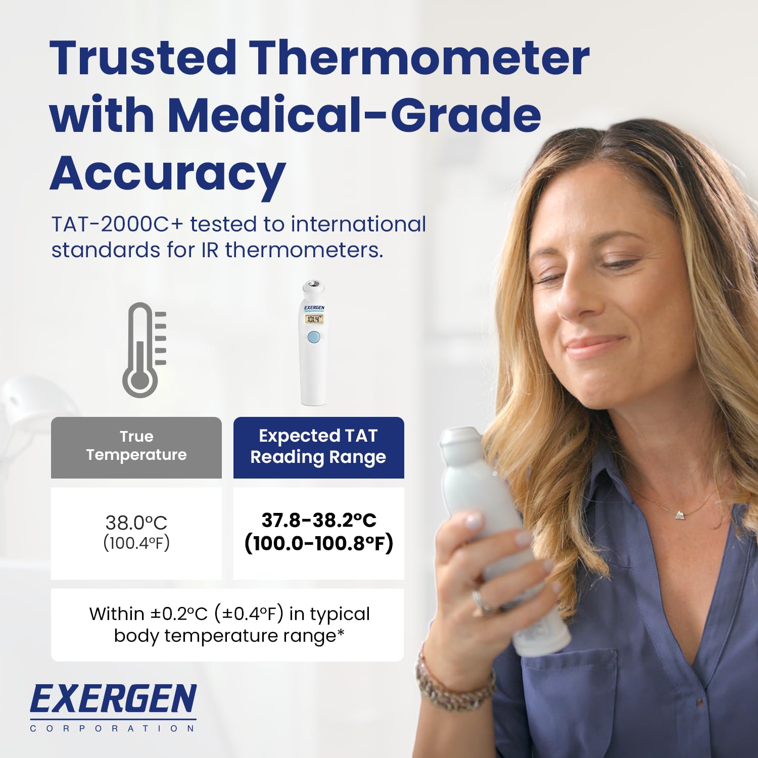 Exergen TAT-2000C+ Thermometer for Adults, Kids, & Newborns, 9V Included