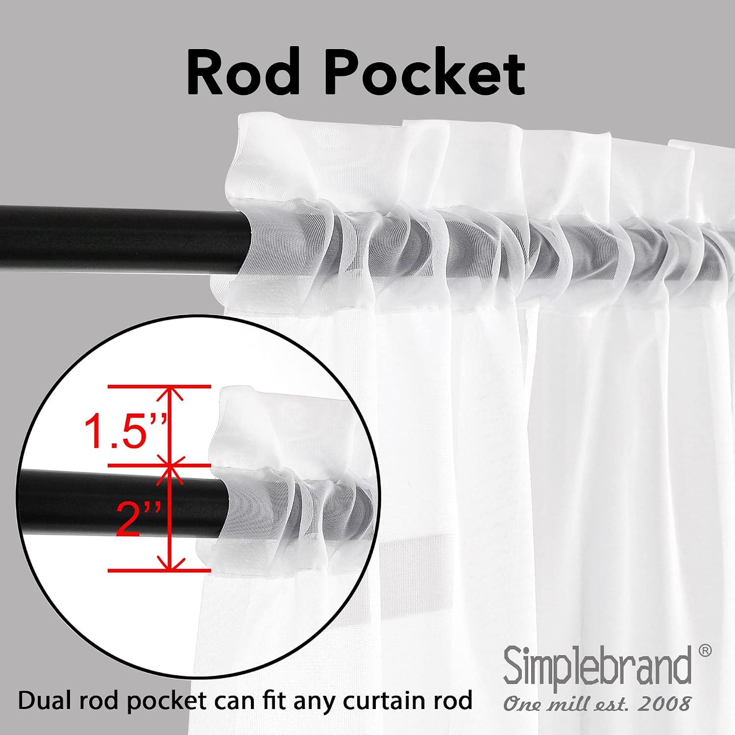 Simplebrand Sheer White Curtains 108 Inches Long, Extra Long Rod Pocket Solid Color Window Sheer Curtain Panels, Elegant Curtains & Drapes for Living Room, Bedroom 2 Panels (White, 42" W x 108" L)