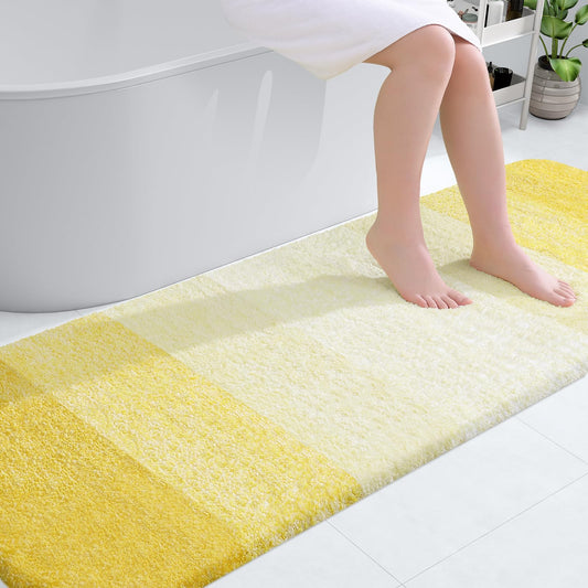 OLANLY Bathroom Rug Mat 70x24, Extra Soft and Absorbent Microfiber Bath Rugs, Non-Slip Plush Shaggy Bath Carpet Runner, Machine Wash Dry, Bath Mats for Bathroom Floor, Tub and Shower, Yellow