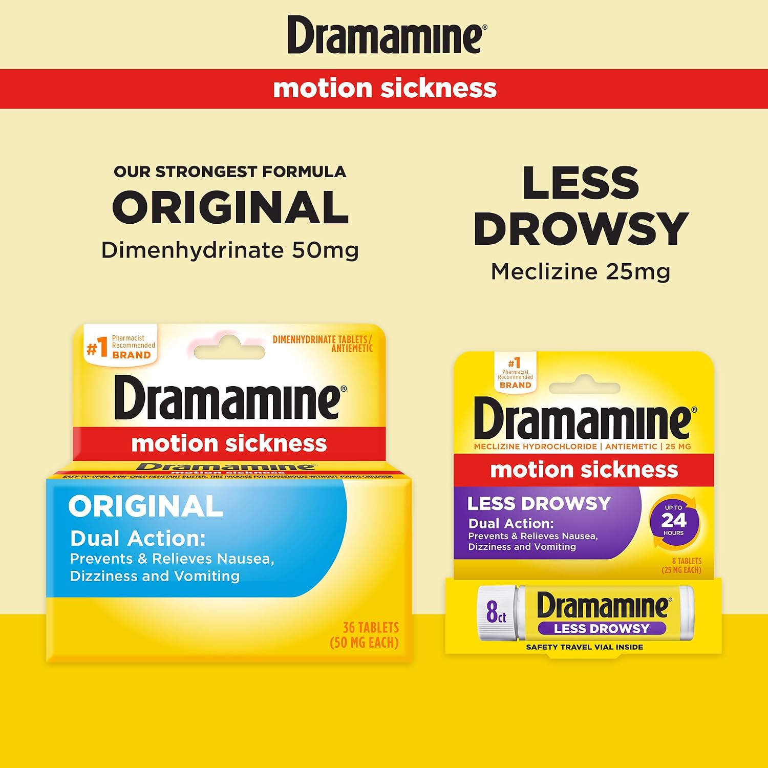 Dramamine Motion Sickness Relief, Less Drowsy, 8 Count