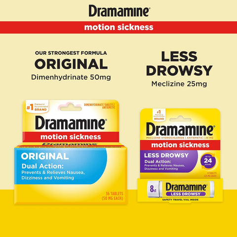 Dramamine Motion Sickness Relief, Less Drowsy, 8 Count