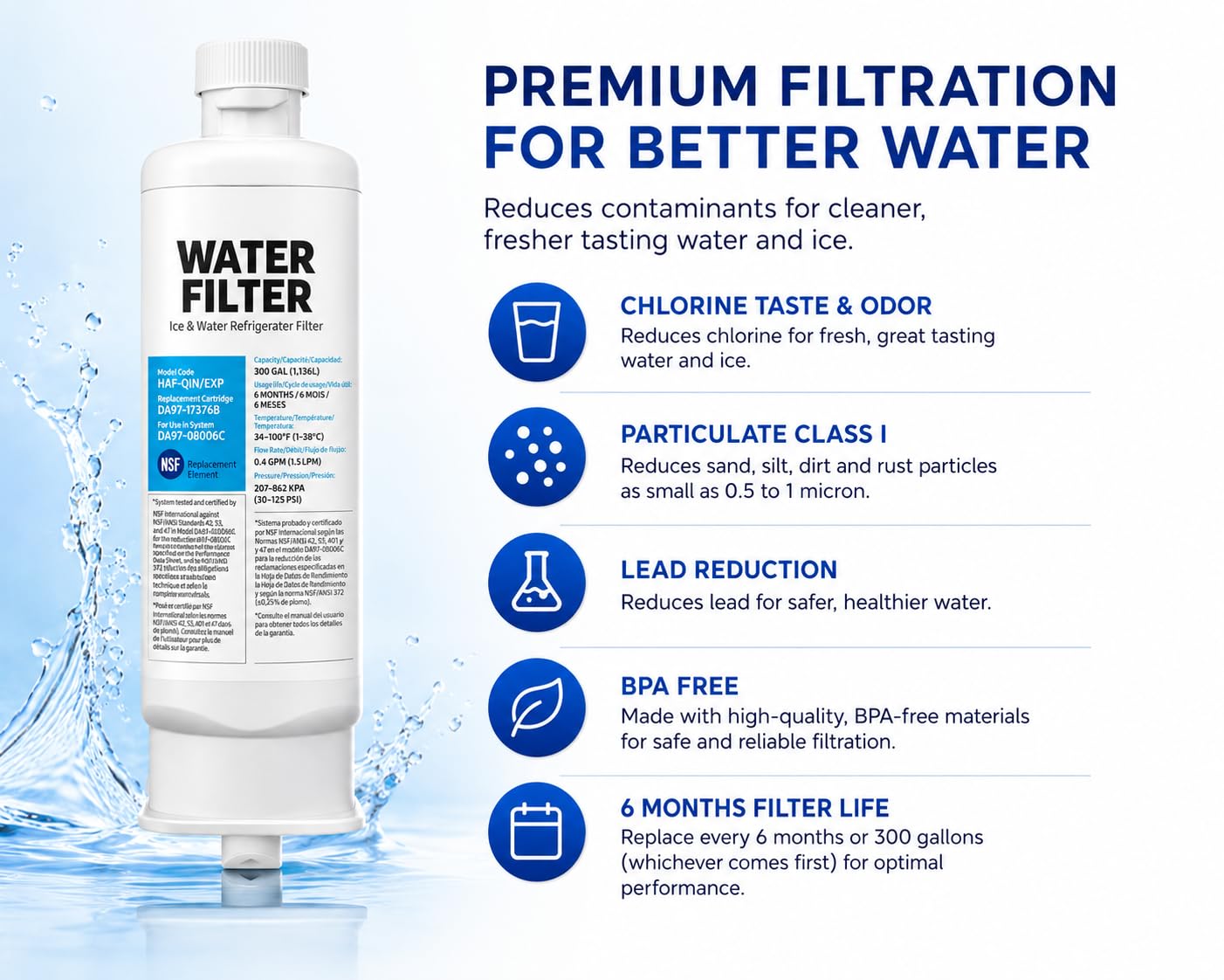 Water Filter Replacement for Samsung DA97-17376B, HAF-Qin/EXP, DA97-08006C, RF28R7201SR, RF28R7351SG, RS27T5200SR - AFT1000T Faucet Mount Water Purification Unit (3 Pack)