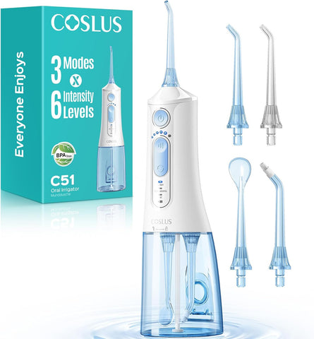 COSLUS ADA Accepted C51 Water Dental Flosser for Teeth, 3 Modes 6 Pressure