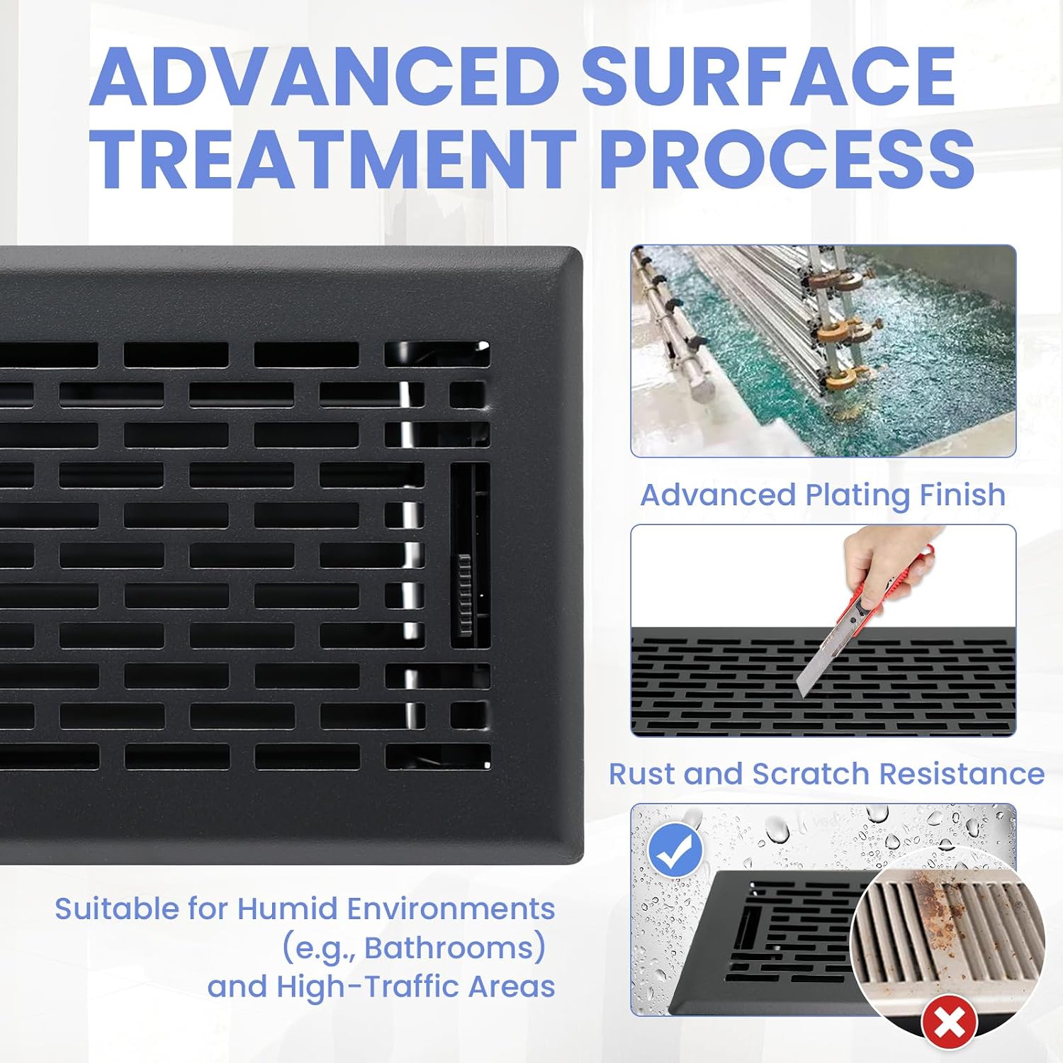 Howeall 4x12 Inches Heavy Duty Walkable Floor Register - Easy Adjust Air Supply Lever Decorative Floor Vent Covers - Boston Design Vent Covers for Home - Matte Black