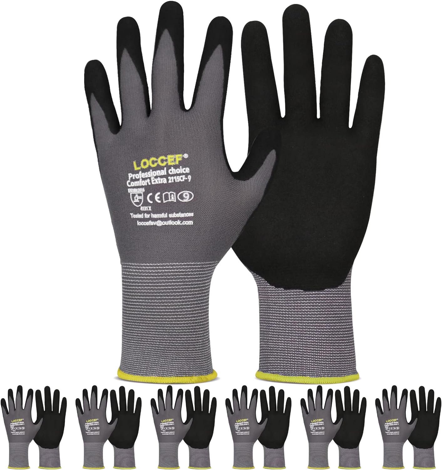 LOCCEF MicroFoam Nitrile Coated Safety Work Gloves