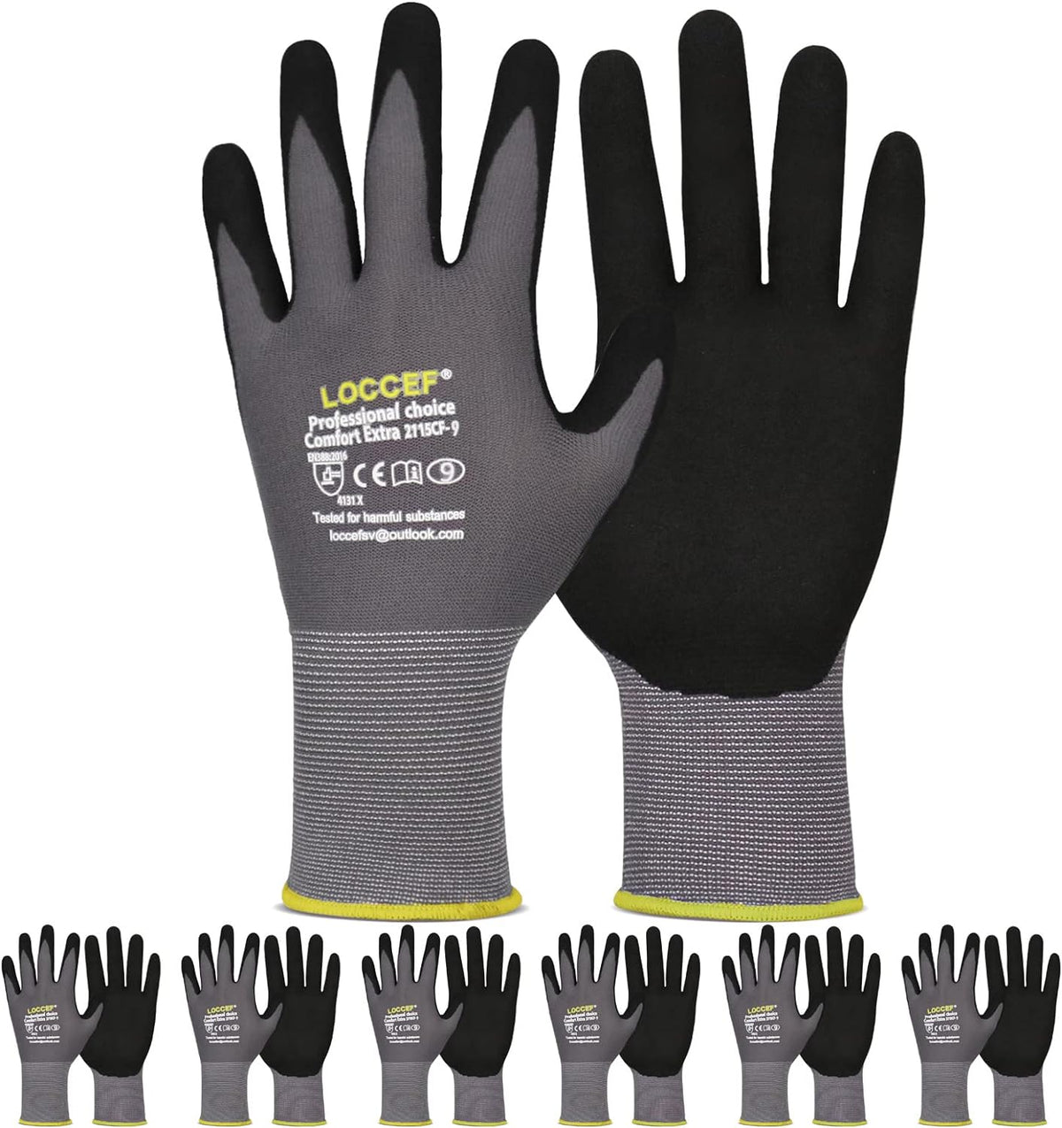 LOCCEF MicroFoam Nitrile Coated Safety Work Gloves