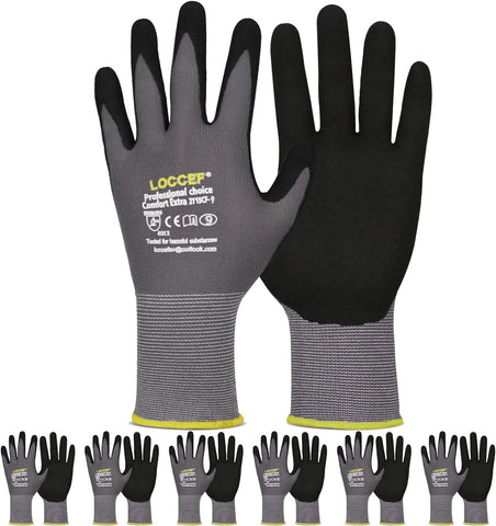 LOCCEF MicroFoam Nitrile Coated Safety Work Gloves