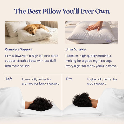 FluffCo Down Alternative Bed Pillows - Standard/Queen Size, Soft (2 Pack)