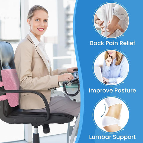 Lumbar Support Pillow for Office Chair, Back Support, Memory Foam, Pink