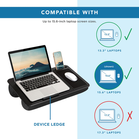 LAPGEAR Home Office Lap Desk with Device Ledge, Mouse Pad, and Phone Holder - Black Carbon - Fits up to 15.6 Inch Laptops - Style No. 91588