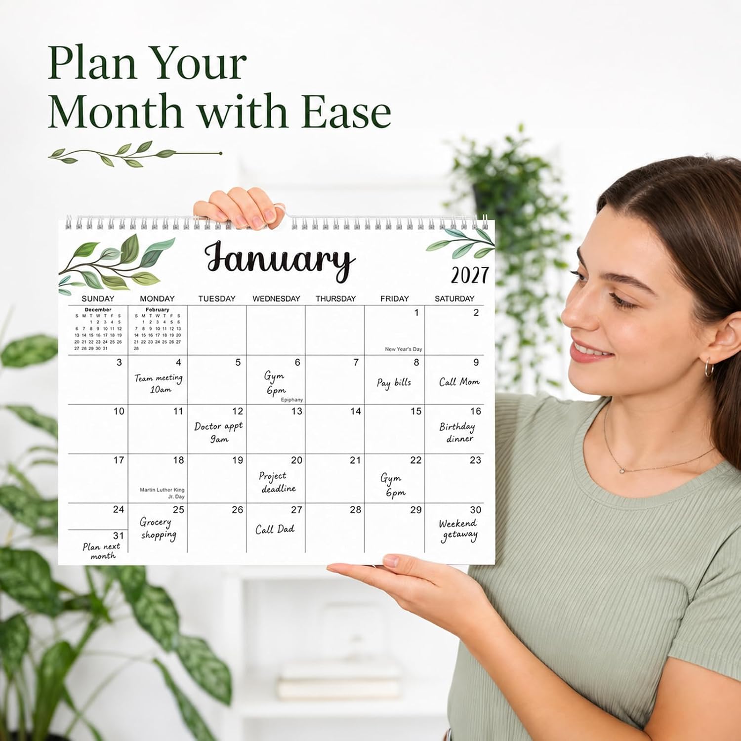 Wall Calendar 2026-2027, 18-Month Academic, Jul 2026-Dec 2027, 14x11
