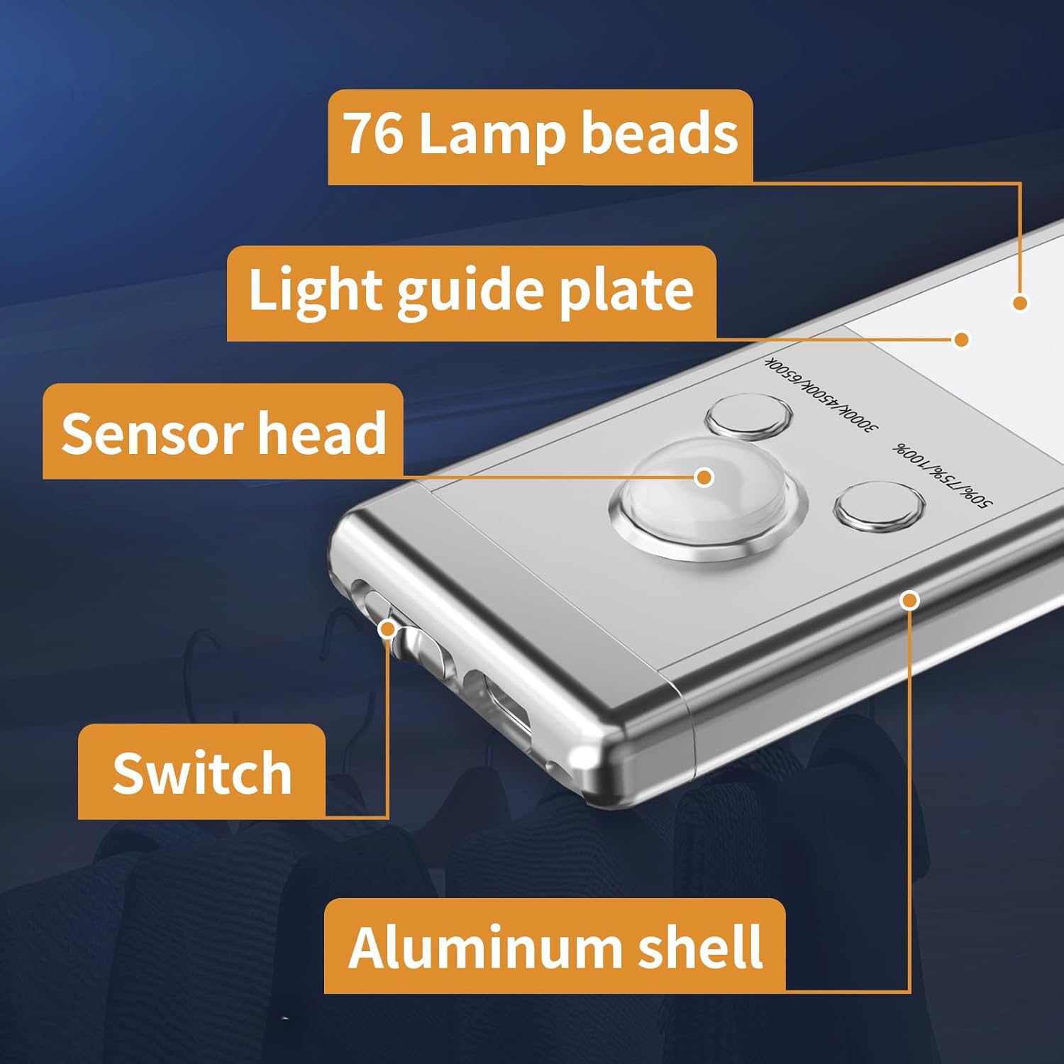 Soul Link 4-Pack 9.5" 76-LED Motion Sensor Under Cabinet Lights, Wireless