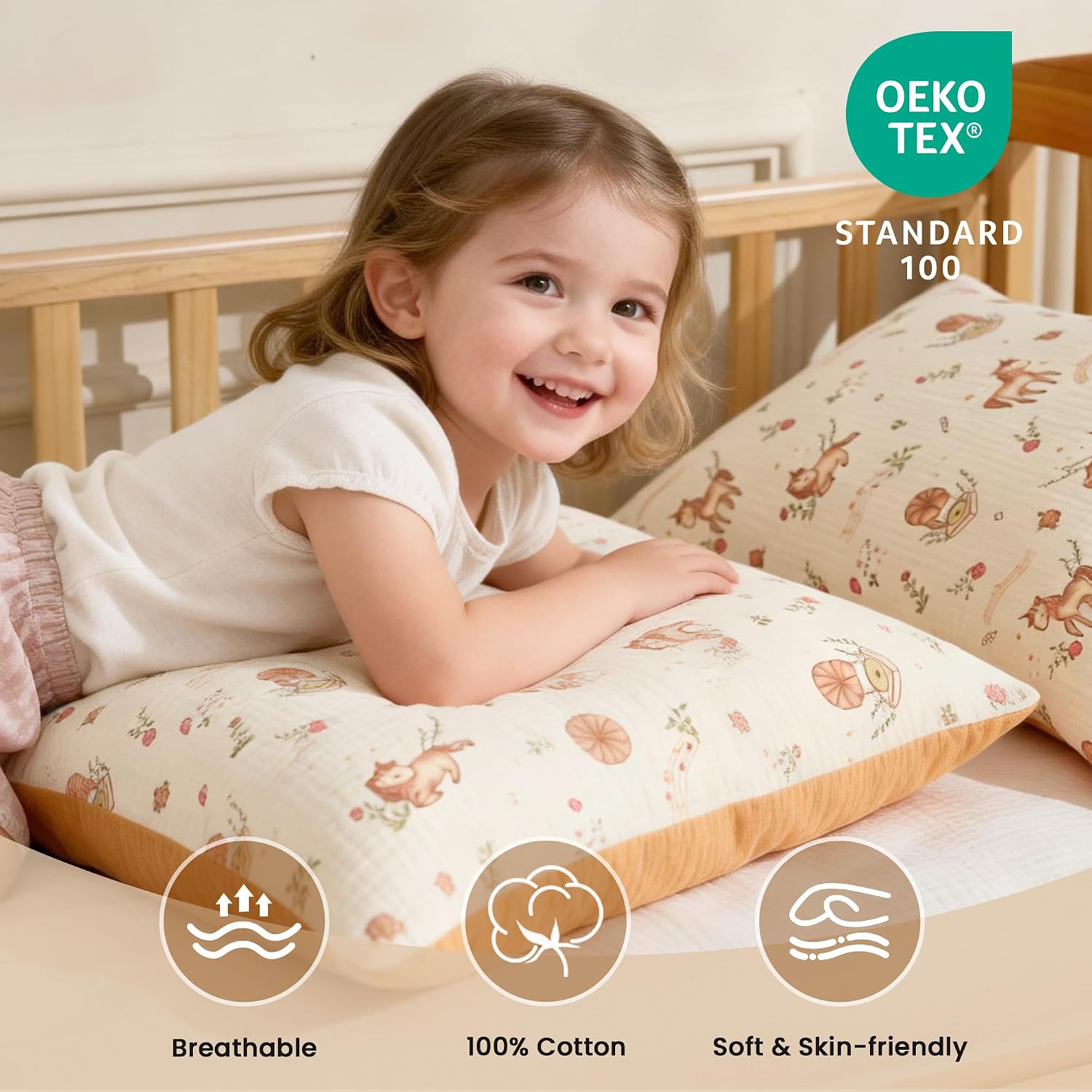 EXQ Home Muslin Toddler Pillowcases for 13x18 Pillow, Small Pillow Case Fits Baby Pillow Sized 12x16, 13x18, 100% Cotton Travel Pillow Case Cover 2 Pack for Baby with Envelope Closure (Yellow Unicorn)