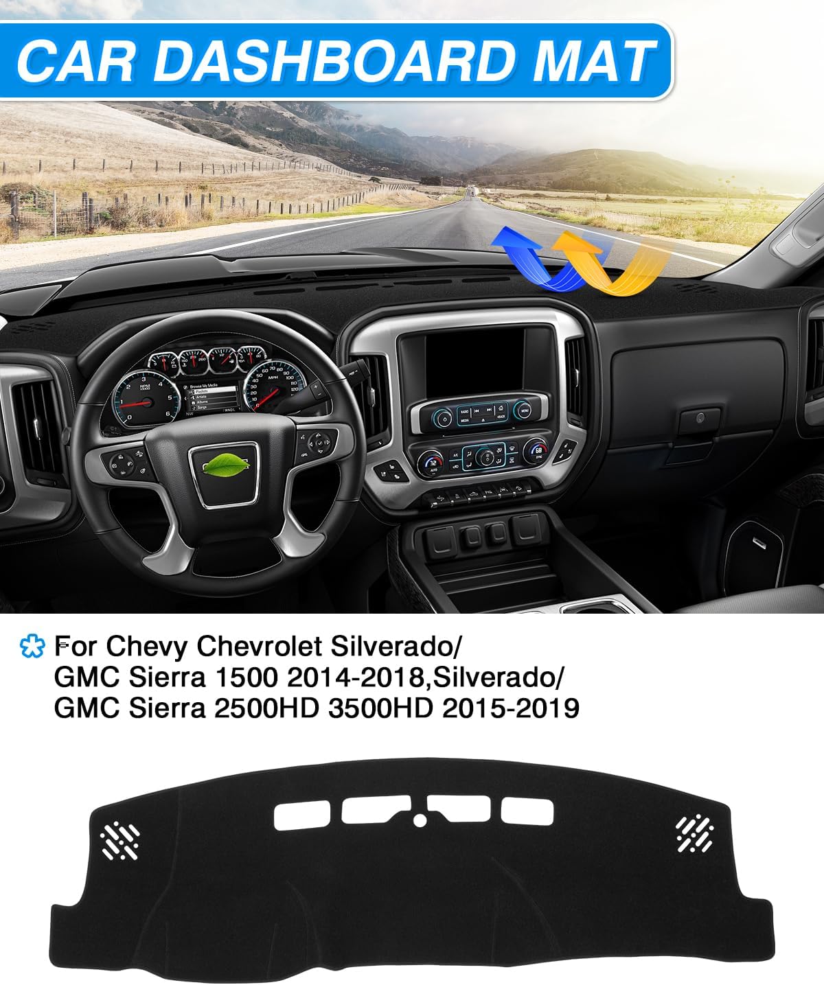 Cartist Black Dash Cover for 2014-2018 Chevrolet Chevy Silverado/GMC Sierra