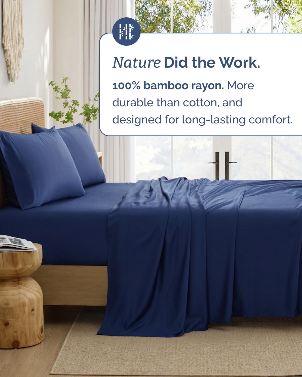 100% Rayon Derived From Bamboo - Bamboo Sheets Split King Size - Navy Blue