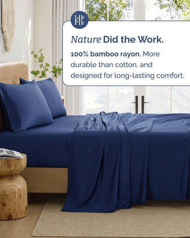 100% Rayon Derived From Bamboo - Bamboo Sheets Split King Size - Navy Blue