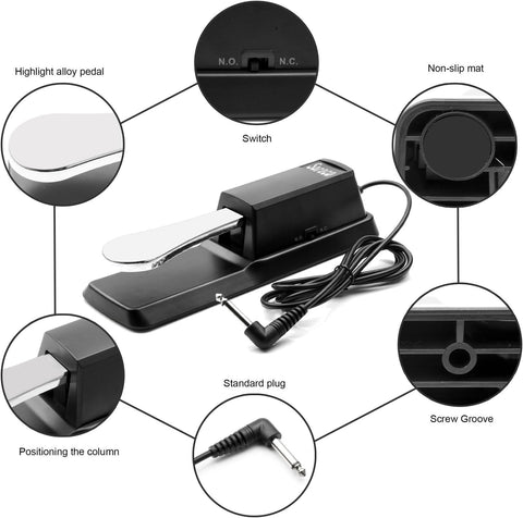 Soraco Sustain Pedal Universal for Yamaha Casio Roland Korg Behringer Moog Piano Midi Electronic keyboards Style with Polarity Switch, 1/4'' Input Plug