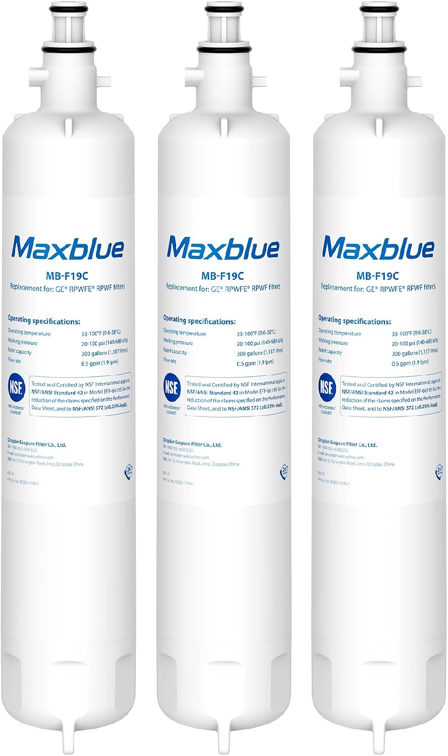 Maxblue MB-F19C Water Filter Replacement for GE® RPWFE®, 3 Pack