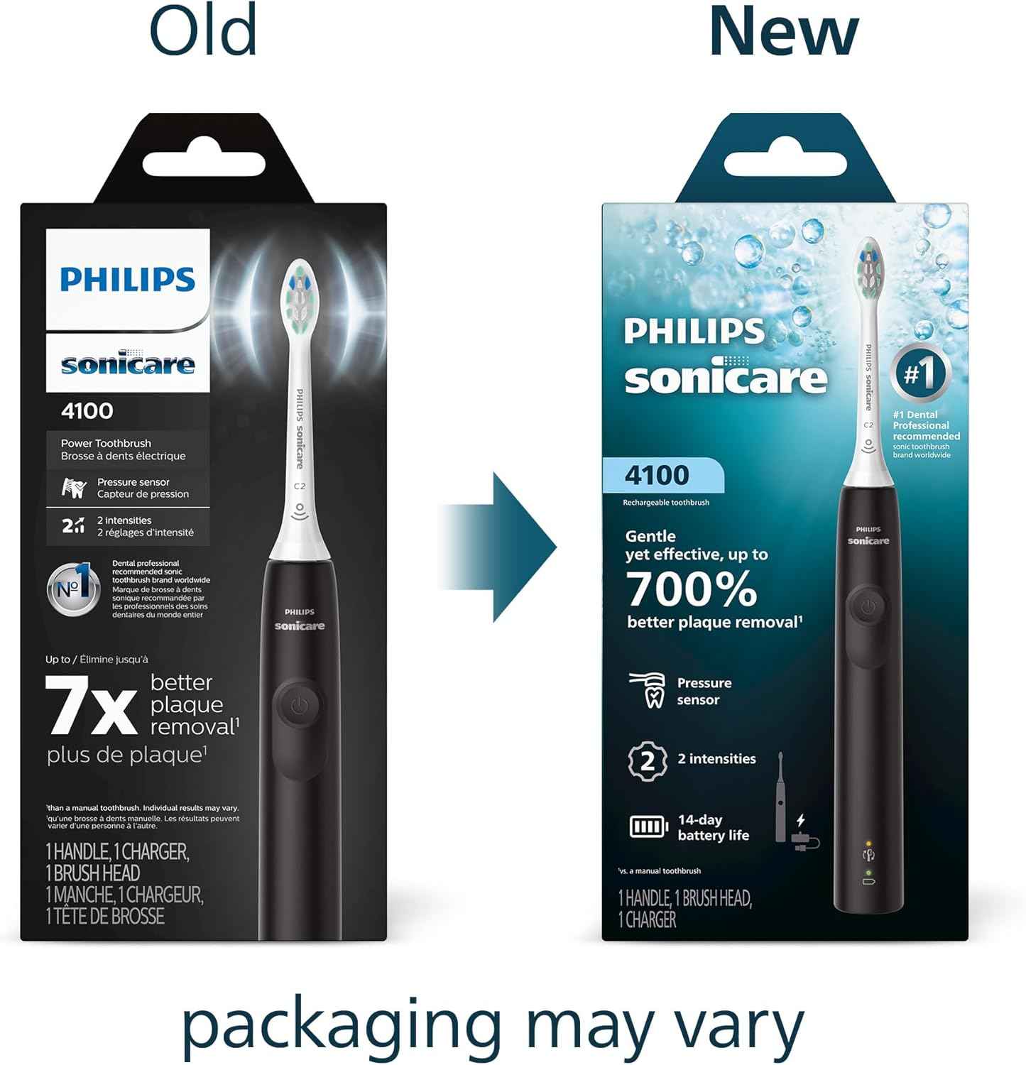 Philips Sonicare 4100 Rechargeable Electric Toothbrush, 1 Brush Head, Black | 700% More Plaque Removal¹, Pressure Sensor, 2 Brush Settings, 2-Minute Guided Timer, 14-Day Battery, HX3681/24