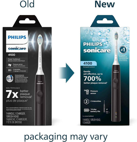 Philips Sonicare 4100 Rechargeable Electric Toothbrush, 1 Brush Head, Black | 700% More Plaque Removal¹, Pressure Sensor, 2 Brush Settings, 2-Minute Guided Timer, 14-Day Battery, HX3681/24