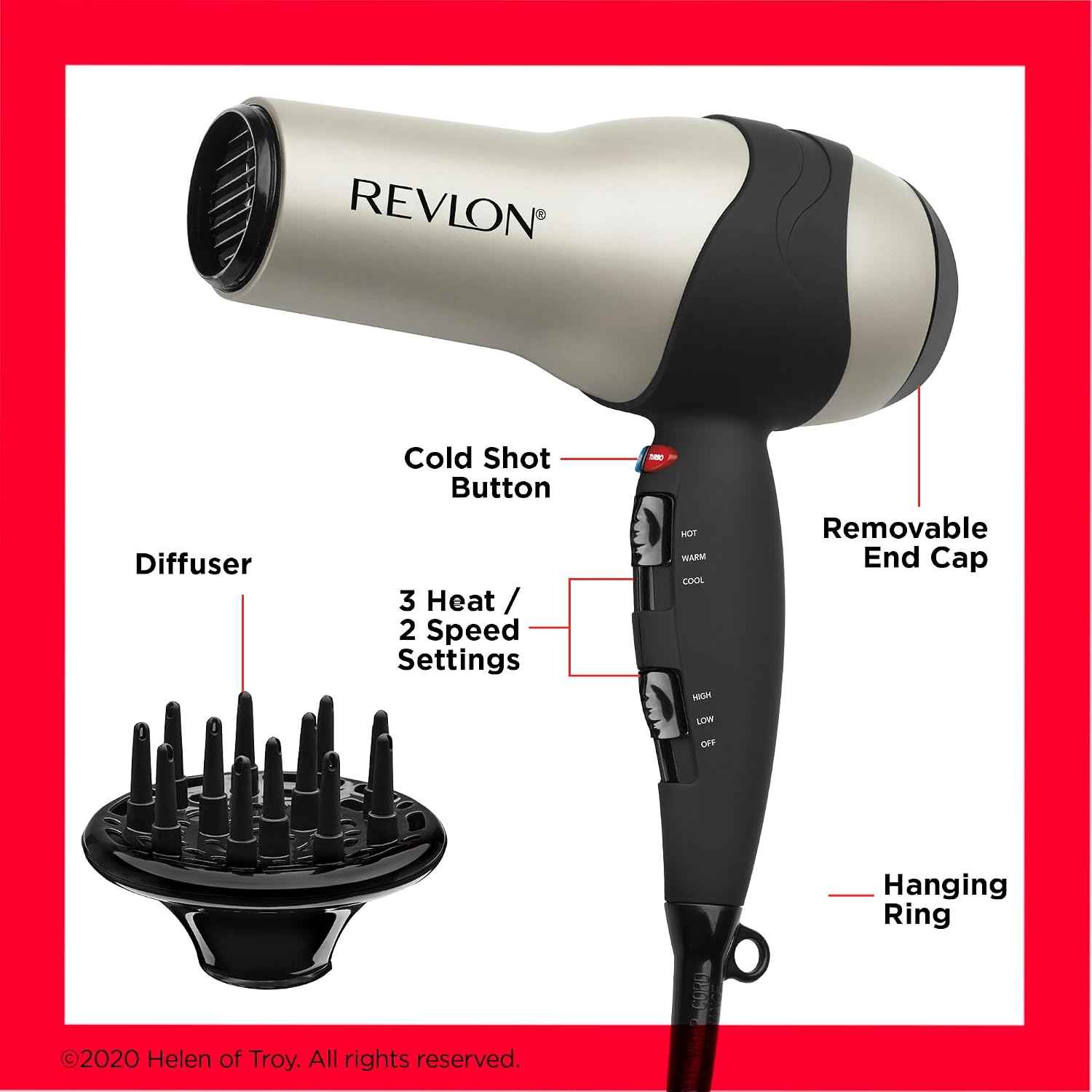 REVLON Turbo Hair Dryer | 1875 Watts of Maximum Shine, Fast Dry (Silver) | Built for Speed, Style & Shine, Fast Drying, Reduces Frizz, 3X Ceramic Coating