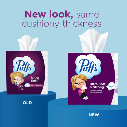 Puffs Facial Tissue Ultra Soft Non-Lotion, 18 Cube Boxes, 56 Facial Tissues per Box, Allergies and Colds (Packaging May Vary)