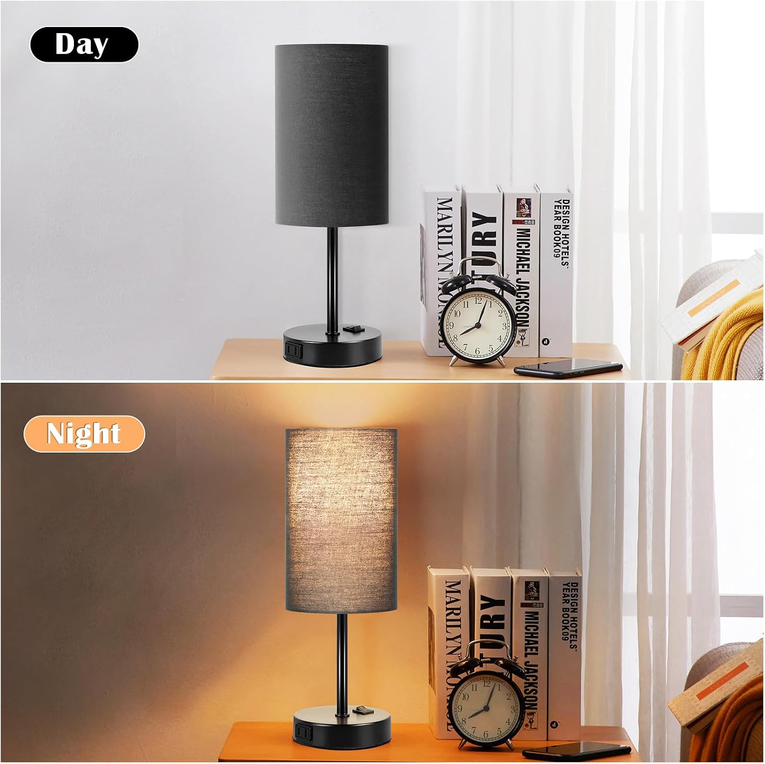ZJOJO Black Table Lamp Set of 2, 13.8" Small Lamp for Bedroom Nightstand