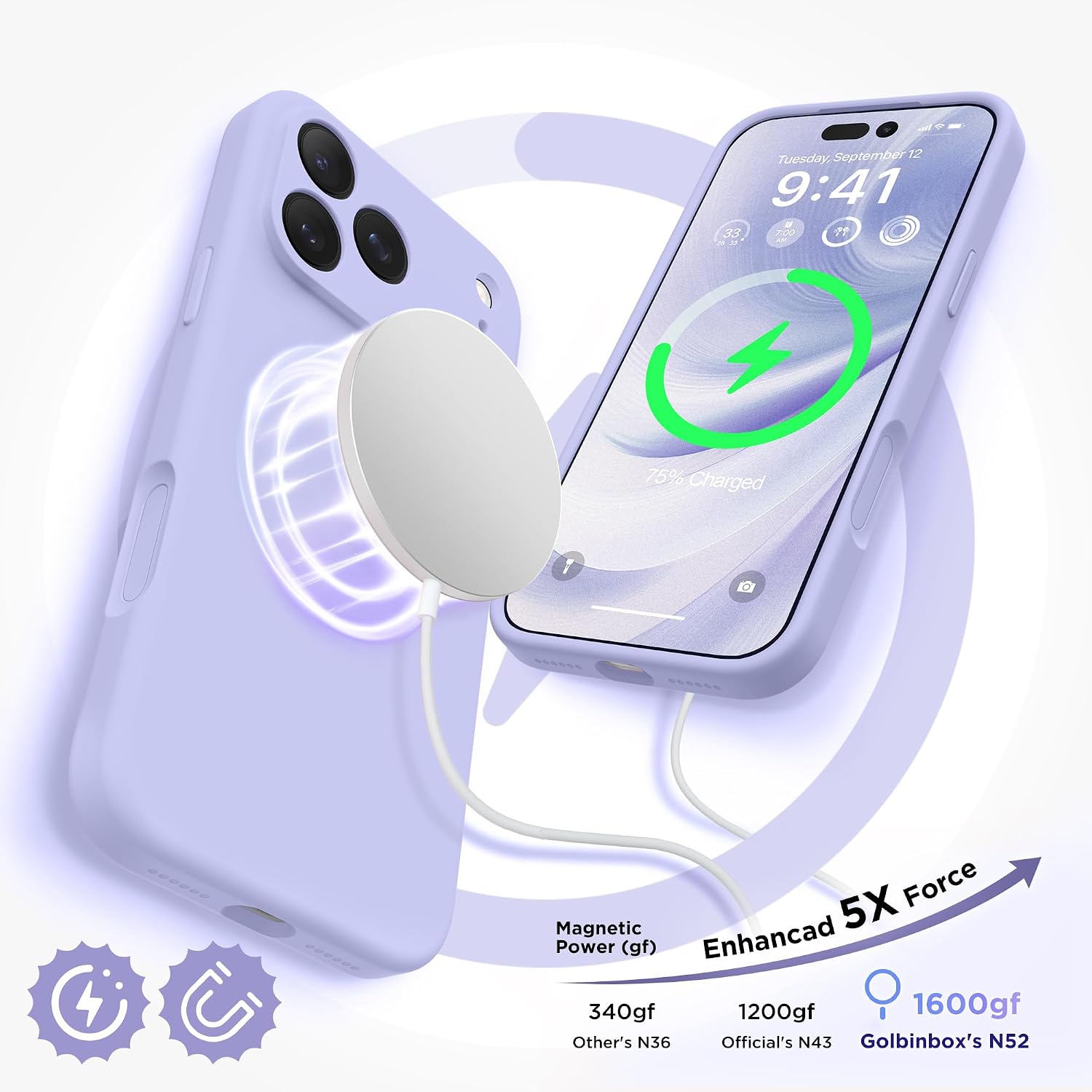GolbinBox Magnetic for iPhone 17 Pro Max Case, Silicone Cover, Lilac