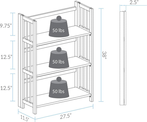 Casual Home 3-Shelf Folding Stackable Bookcase (27.5" Wide)-Mahagony