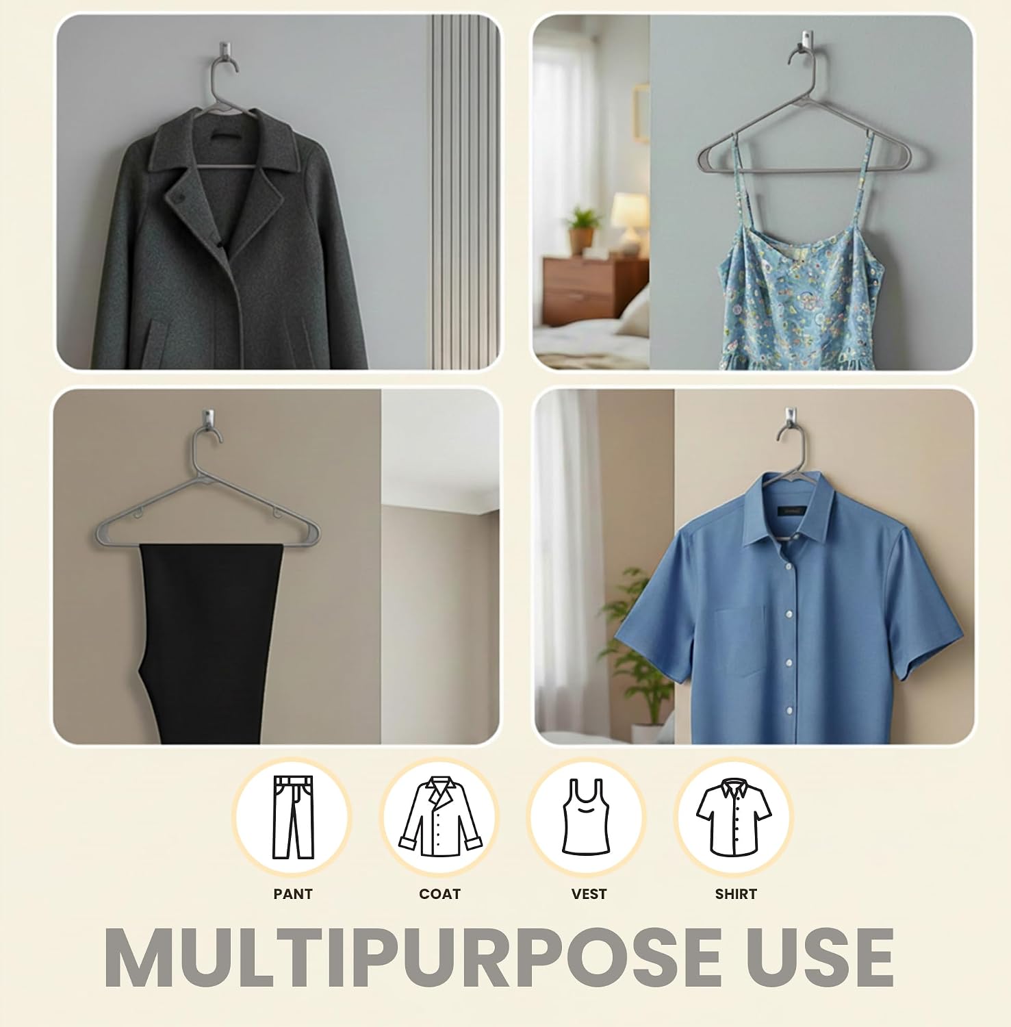 Utopia Home Plastic Hangers 20 Pack – Built-in Strap Hooks Grey