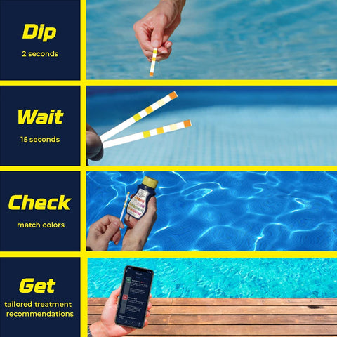 AquaChek Yellow 4-Way Pool and Spa Test Strips - 50 Yellow Test Strips - Swimming Pool Test Strips for pH, Free Chlorine, Total Alkalinity, and Cyanuric Acid - Quick and Accurate Results - (2-Pack)