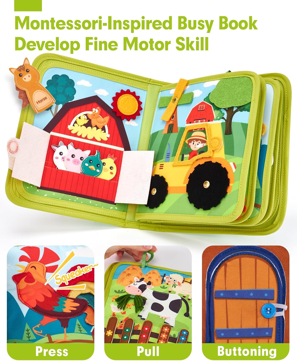 hahaland Busy Book for Toddlers 1-3 - Montessori Toys 1 Year Old Busy Board