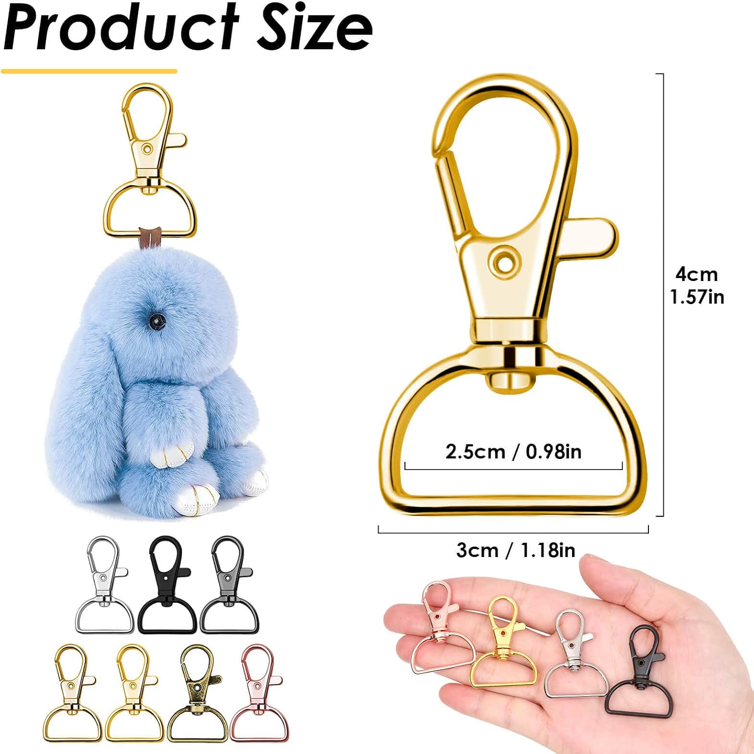 Swivel Clasp Hooks, Anezus 80Pcs Key Chain Clip Hooks, D Ring Clip Lanyard Hardware for Keychain Making, Lanyard Making, Purse Hardware, DIY Craft (1” Inside Width)