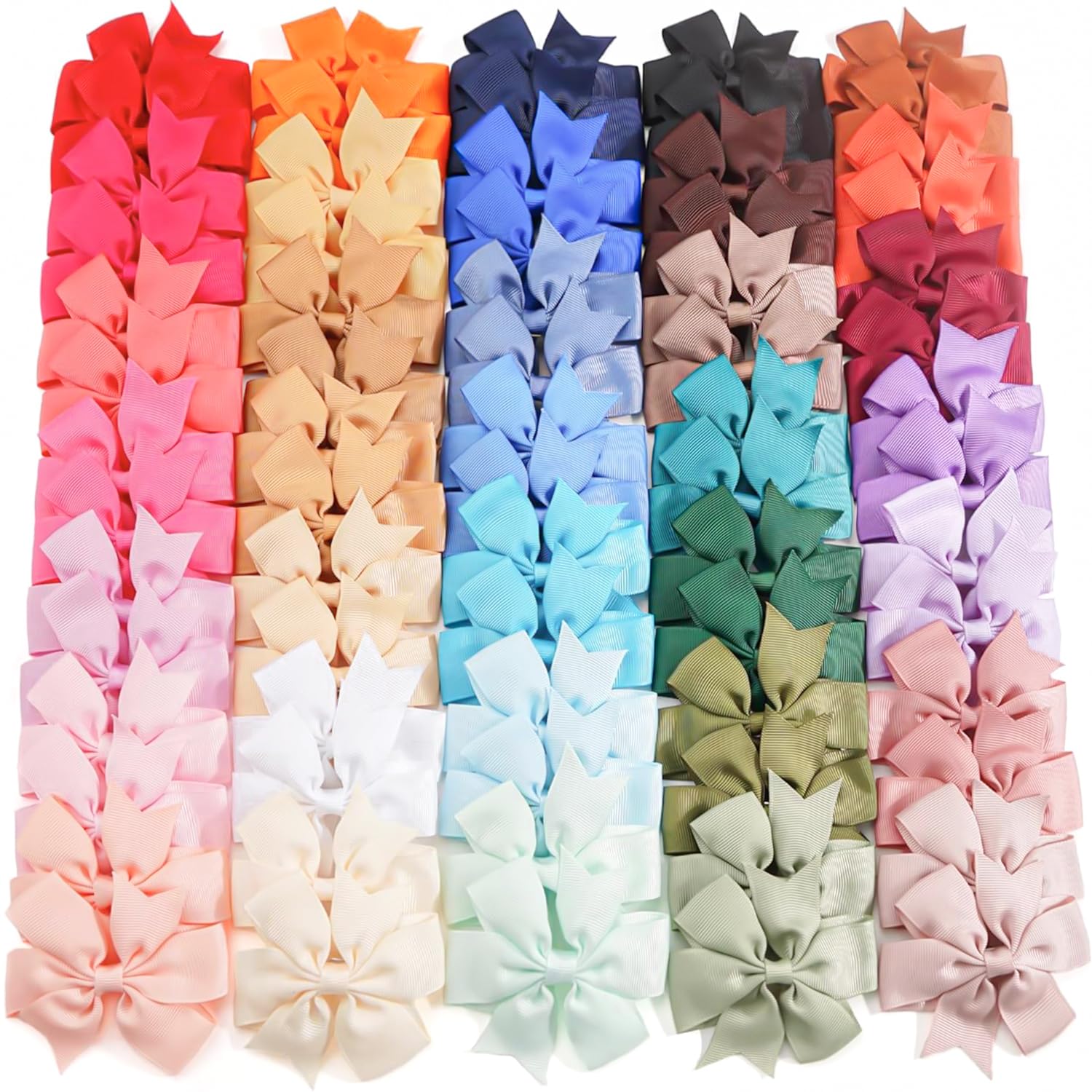 CÉLLOT 70Pcs 3 Inch Boutique Grosgrain Ribbon Pinwheel Hair Bows Alligator Clips for Baby Girls Toddlers Teens In Pairs