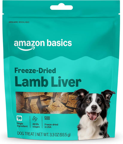 Amazon Basics Freeze-Dried Raw Ingredient Dog Treats, Lamb Liver, High Protein, Healthy Training Treats or Meal Topper for All Dogs, Grain-Free, (Previously Wag), 3.3 Ounce (Pack of 12)
