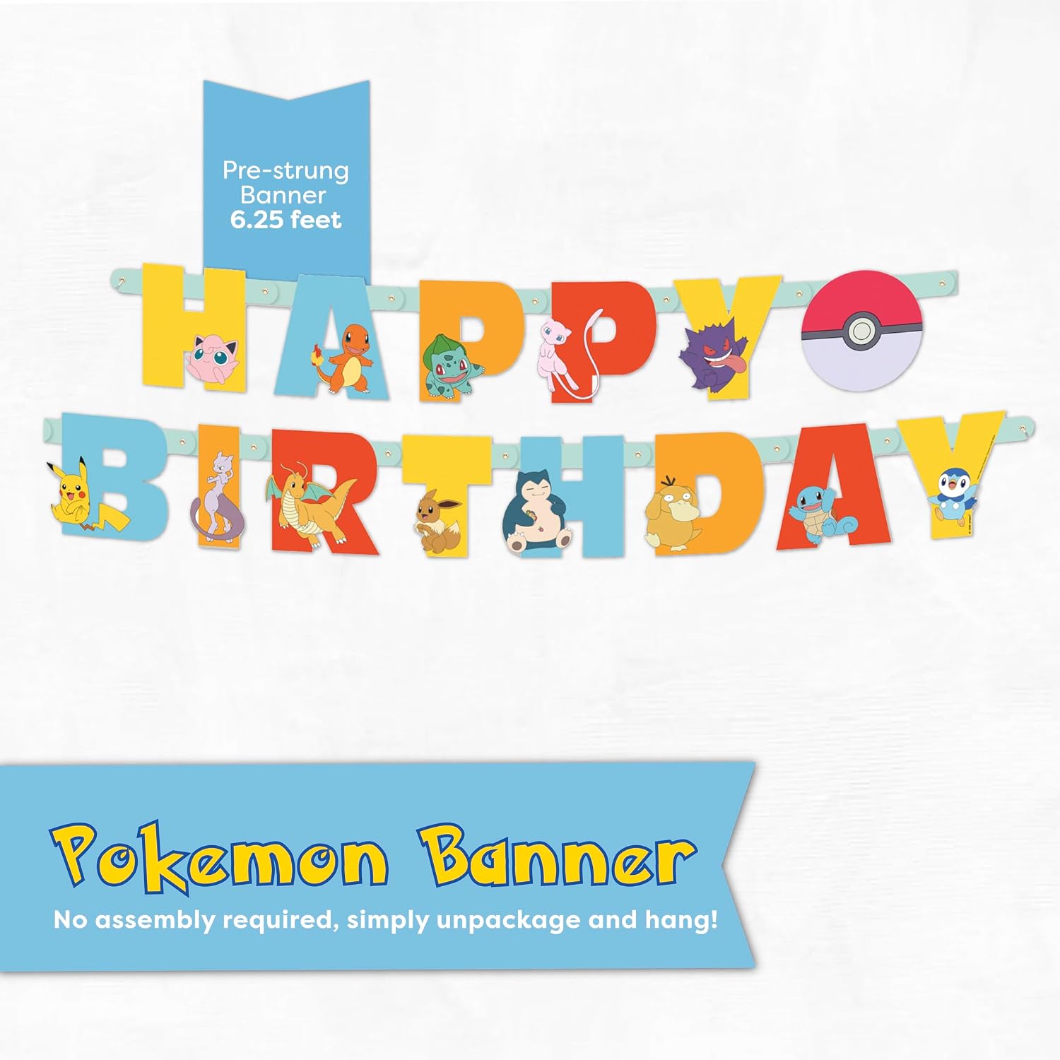 Pokemon Birthday Decorations Party Supplies - Happy Birthday Banner, Swirls