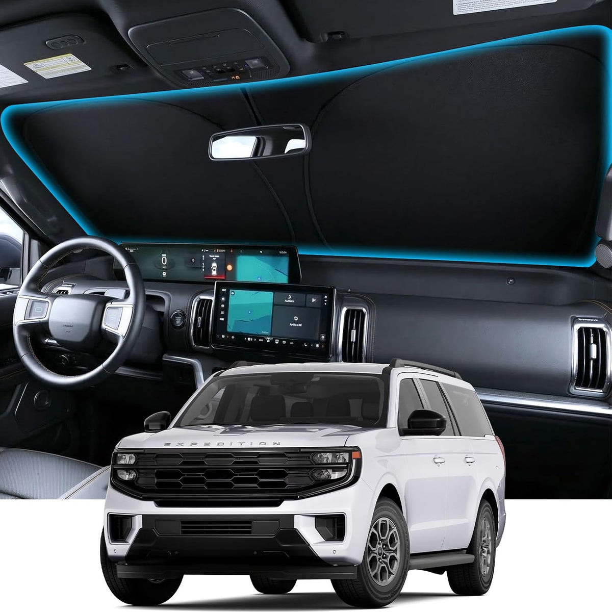 Wigoo for Ford Expedition Windshield Sunshade, Custom Fit, Keeps Car Cool