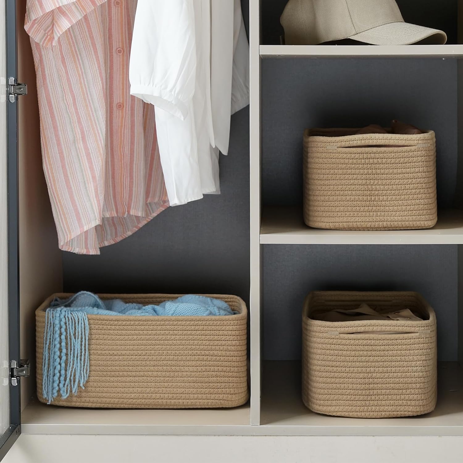 3 Pack Storage Baskets for Organizing, 13.7×9.5×6.3", Brown