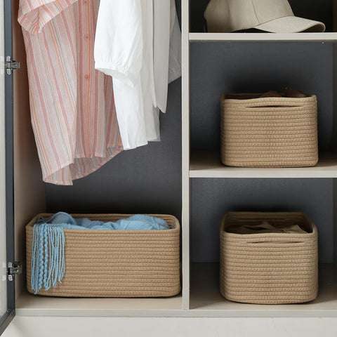 3 Pack Storage Baskets for Organizing, 13.7×9.5×6.3", Brown
