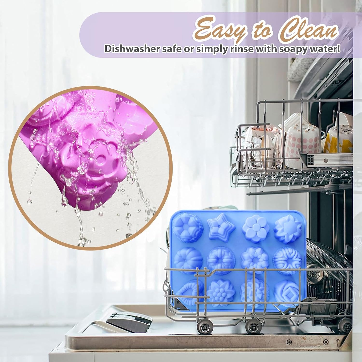 Soap Molds Silicone Flower Shapes 3 Packs for Chocolate Gelatina Lotion Bar Candy Ice Cube Jelly Bathbomb, Blossom Rose Baking Tray Molds Unique Heart Star Food Grade Non-stick Homemade DIY BPA free