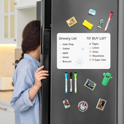 2 Pack Magnetic Dry Erase Board Sheet for Fridge, 12"x8" Erasable Refrigerator WhiteBoard w/ 4 Markers & 1 Eraser- Smooth and Flexible Small Magnet Blank Notepad for Home Kitchen Organizer and Planner