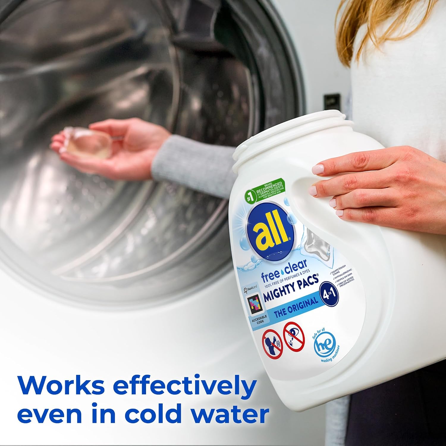 all Unit Dose Laundry Detergent, Mighty Pacs, Free Clear, 60 Count