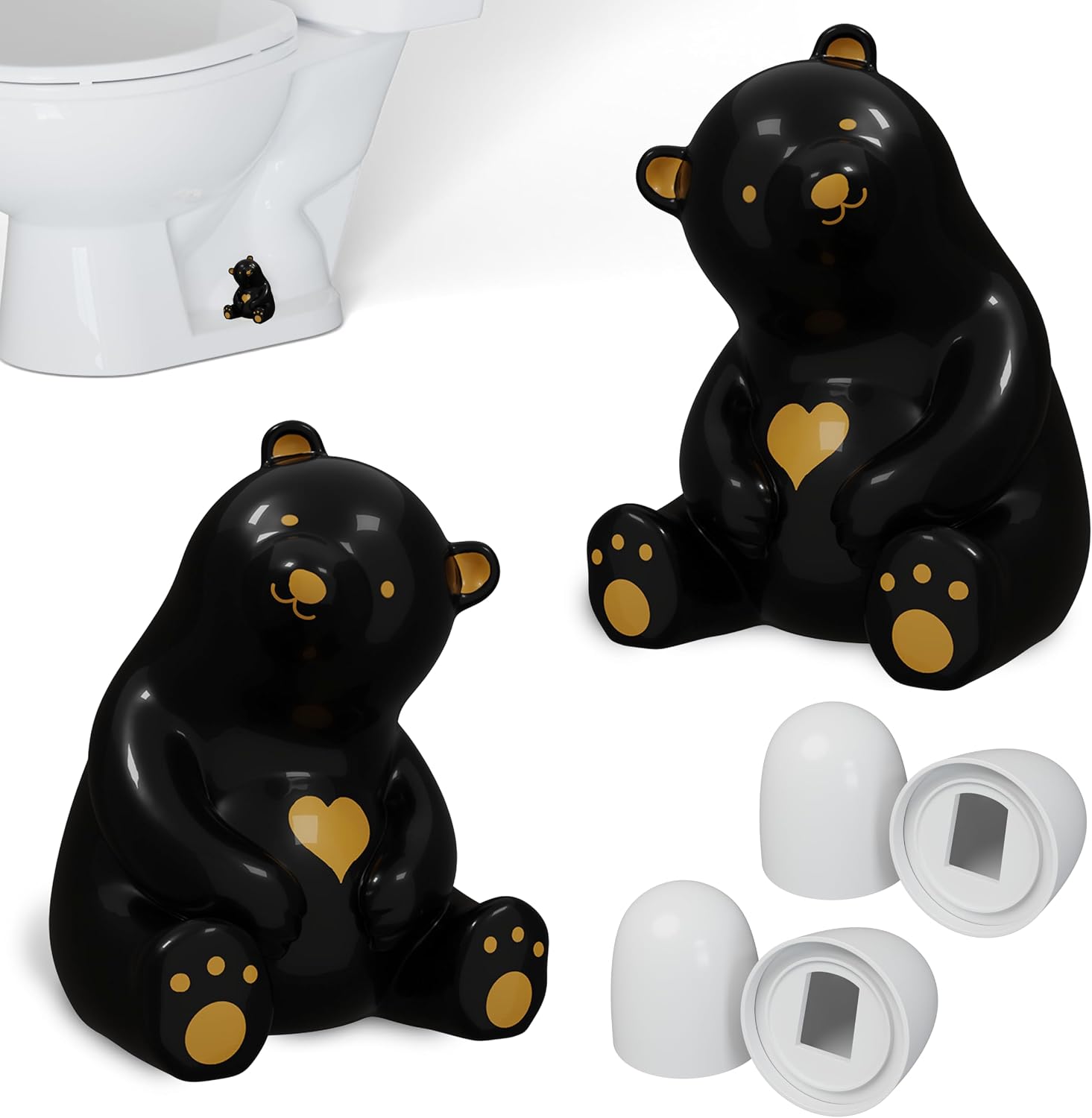 MENNTY Black Ceramic Polar Bear Toilet Bolt Covers Bathroom Decor, 6 Pack