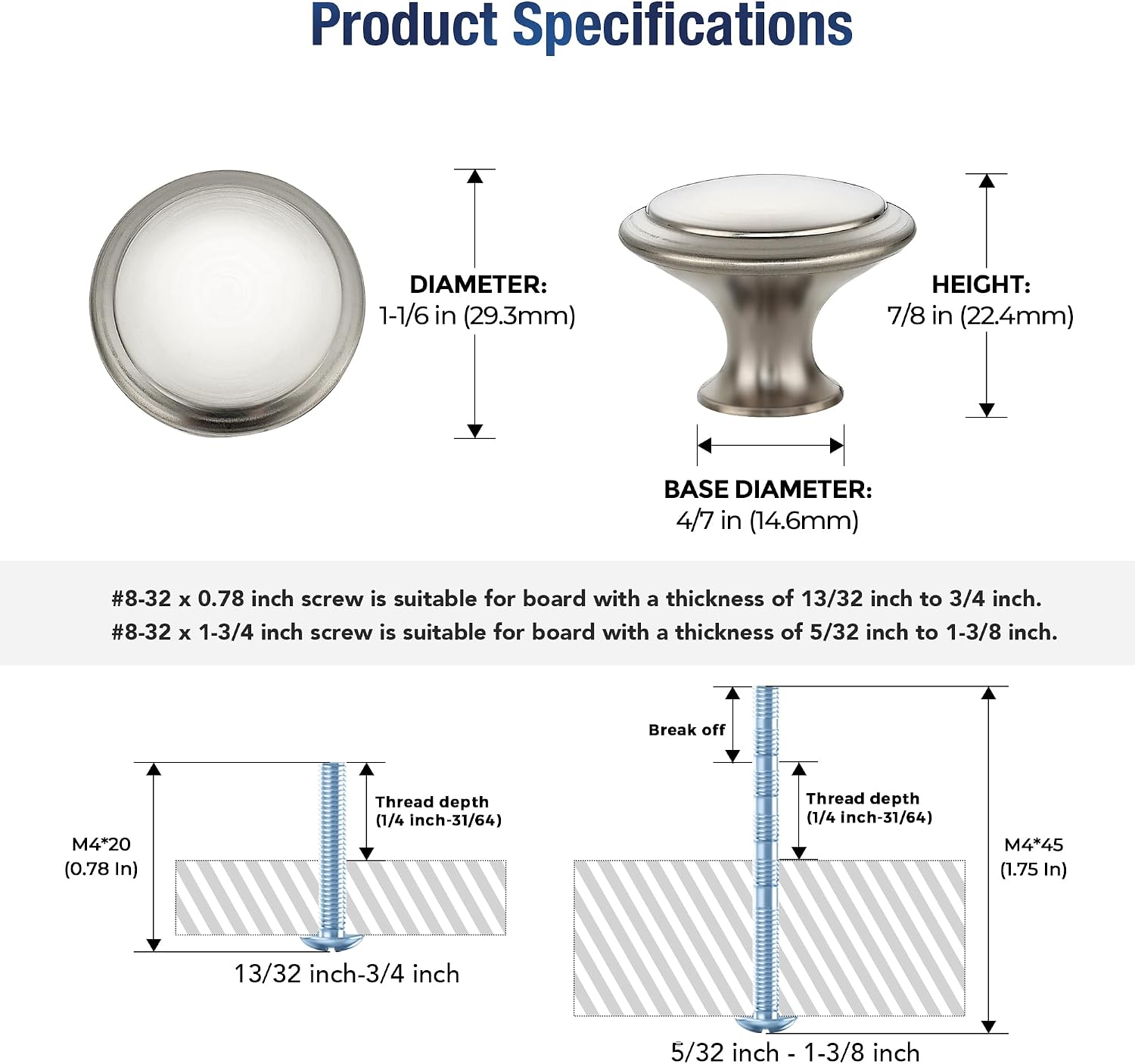 Brushed Nickel Cabinet Drawer Hardware,30mm Kitchen Cabinet Knobs,18 Pack