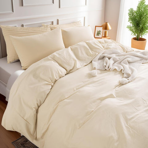 NEXHOME PRO Duvet Cover Twin XL 100% Washed Cotton, Breathable, Durable, Textured, Linen Like, Home Bedding Set 68"x90"