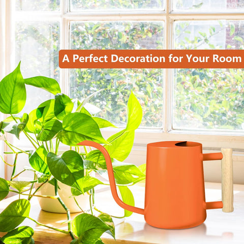 Watering Can Indoor Plants, 35oz Small Stainless Steel Metal Watering Can Modern Decorative Watering Pot with Long Spout for Indoor House Plant Bonsai Garden Flowers (Orange)
