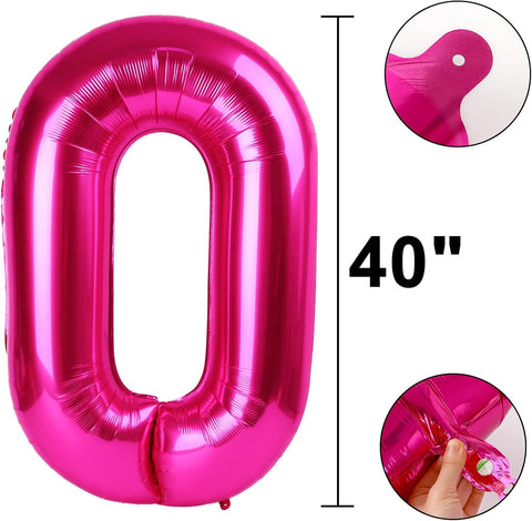 40 Inch Rose Red Number 0 Balloons Foil Digital Helium Number Balloons